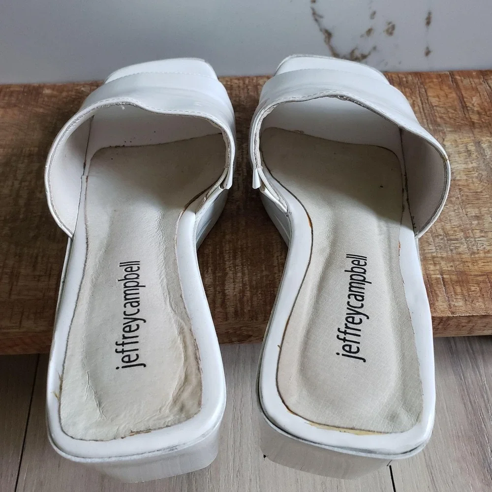 Jeffrey Campbell Sandals Womens 6 White Patent Slide Block Heel Platform Shoes